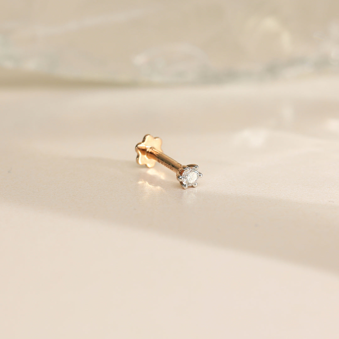 Bloom Spark Diamond & Gold Nosepin Screw for Women