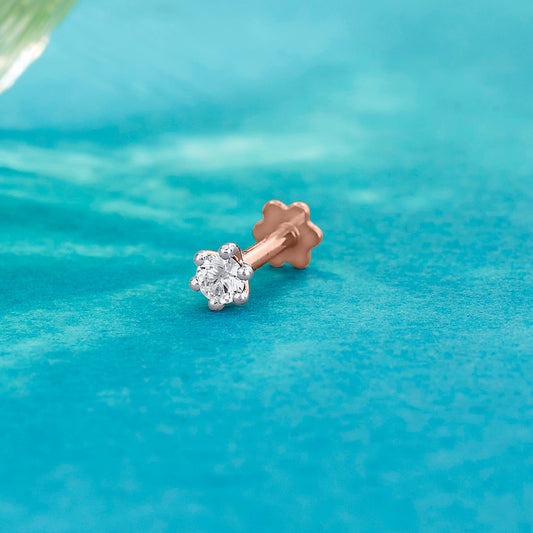 Dew Charm Diamond & Gold Nosepin Screw for Women