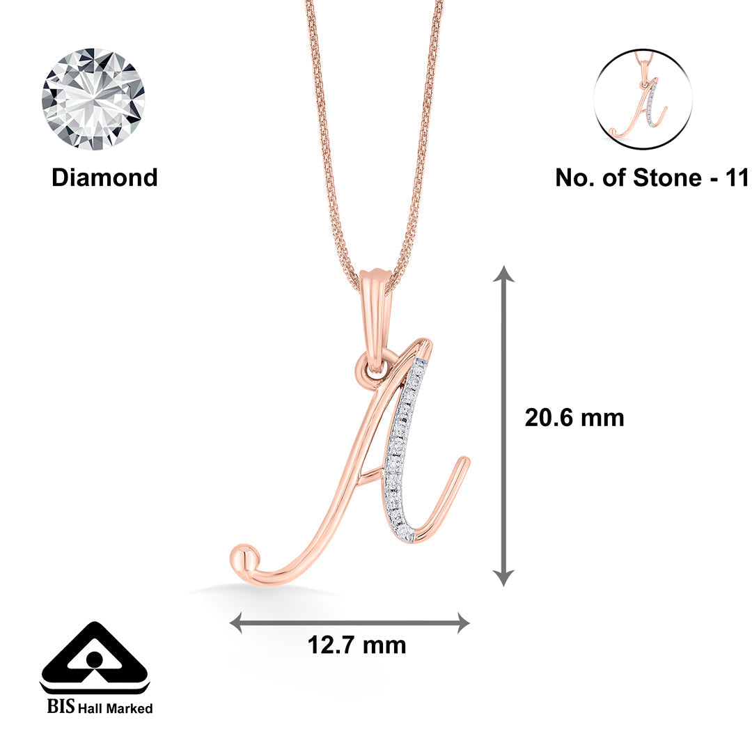 Aura A Diamond & Gold Alphabet Pendant for Women