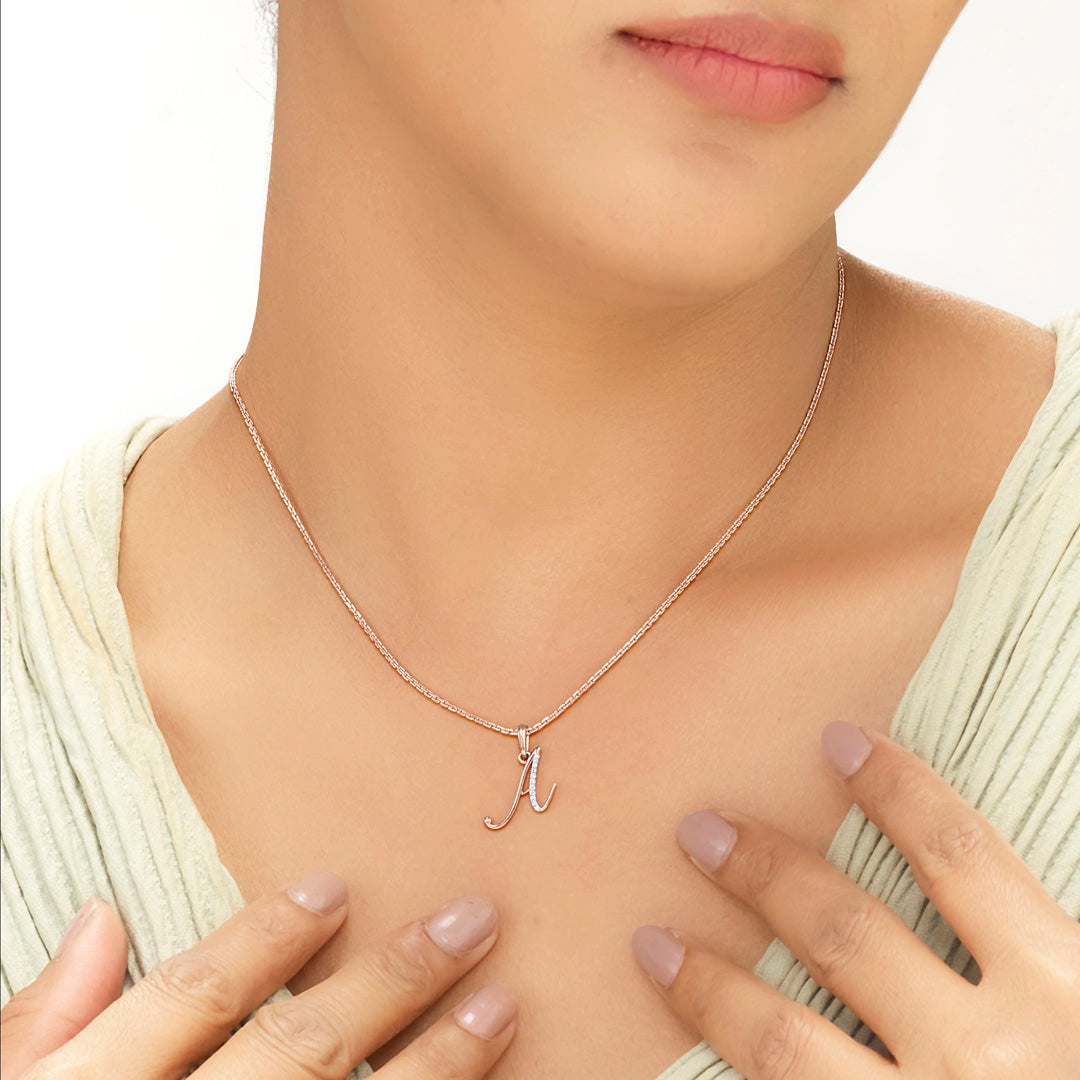 Aura A Diamond & Gold Alphabet Pendant for Women