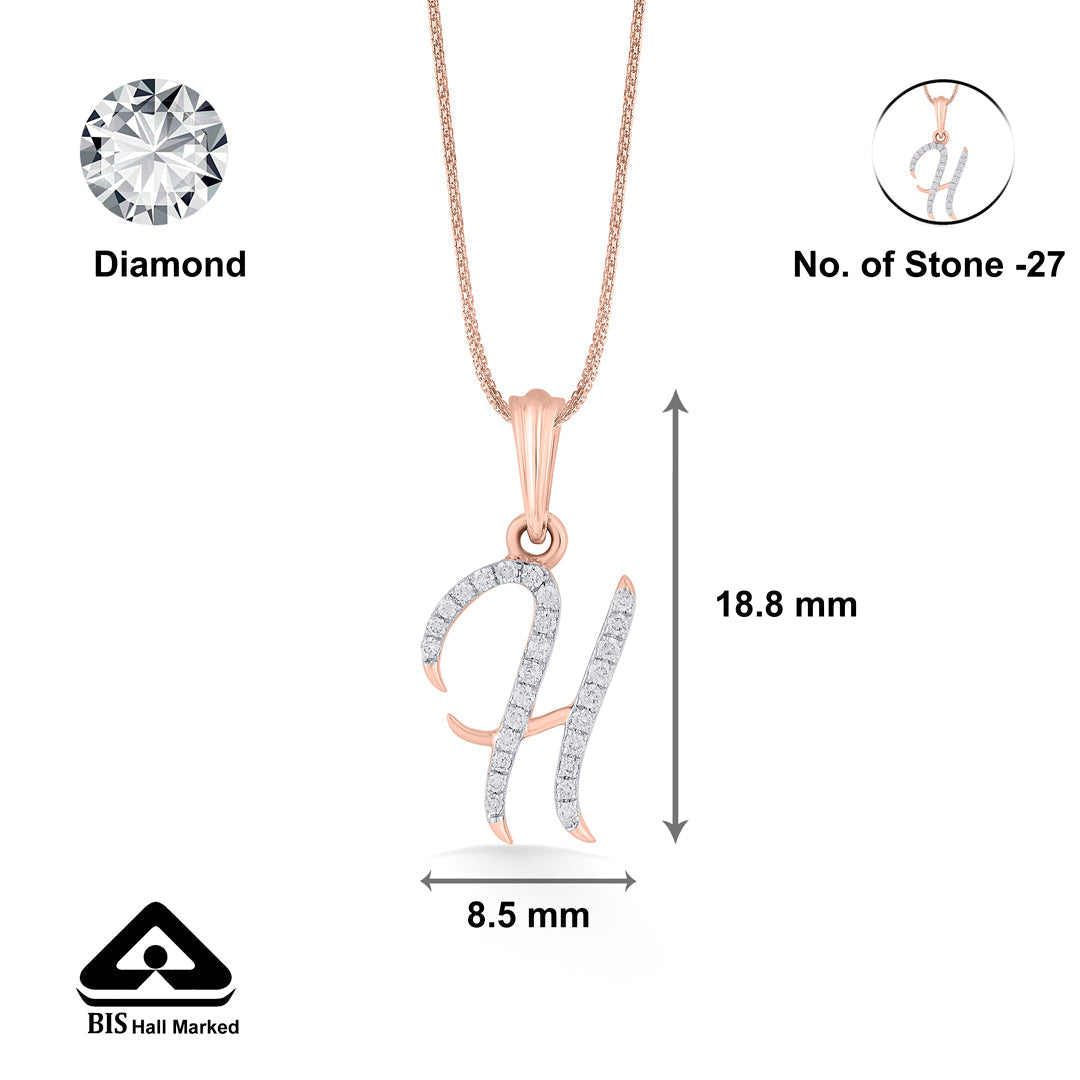 Halo H Diamond & Gold Alphabet Pendant for Women