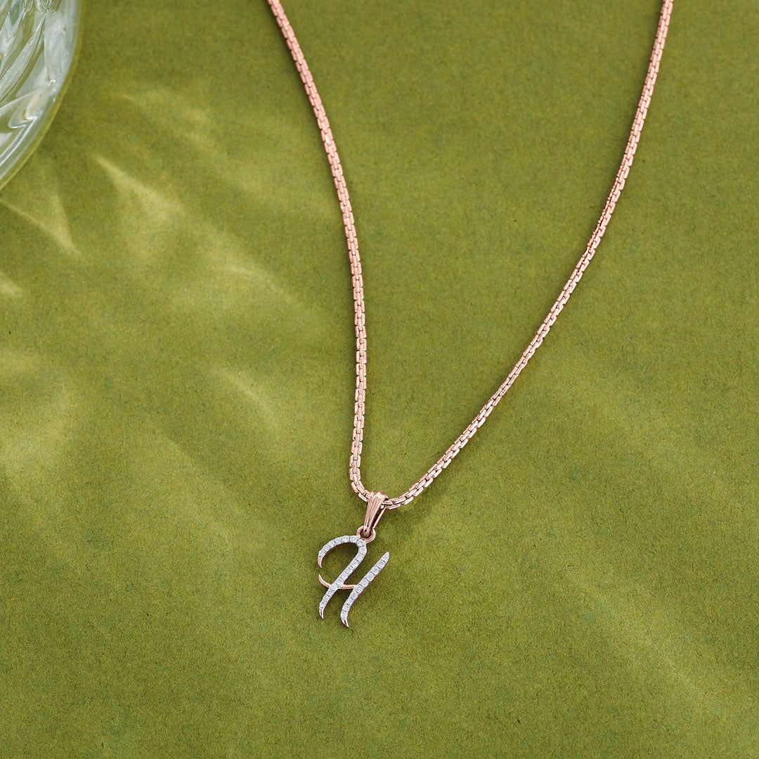 Halo H Diamond & Gold Alphabet Pendant for Women