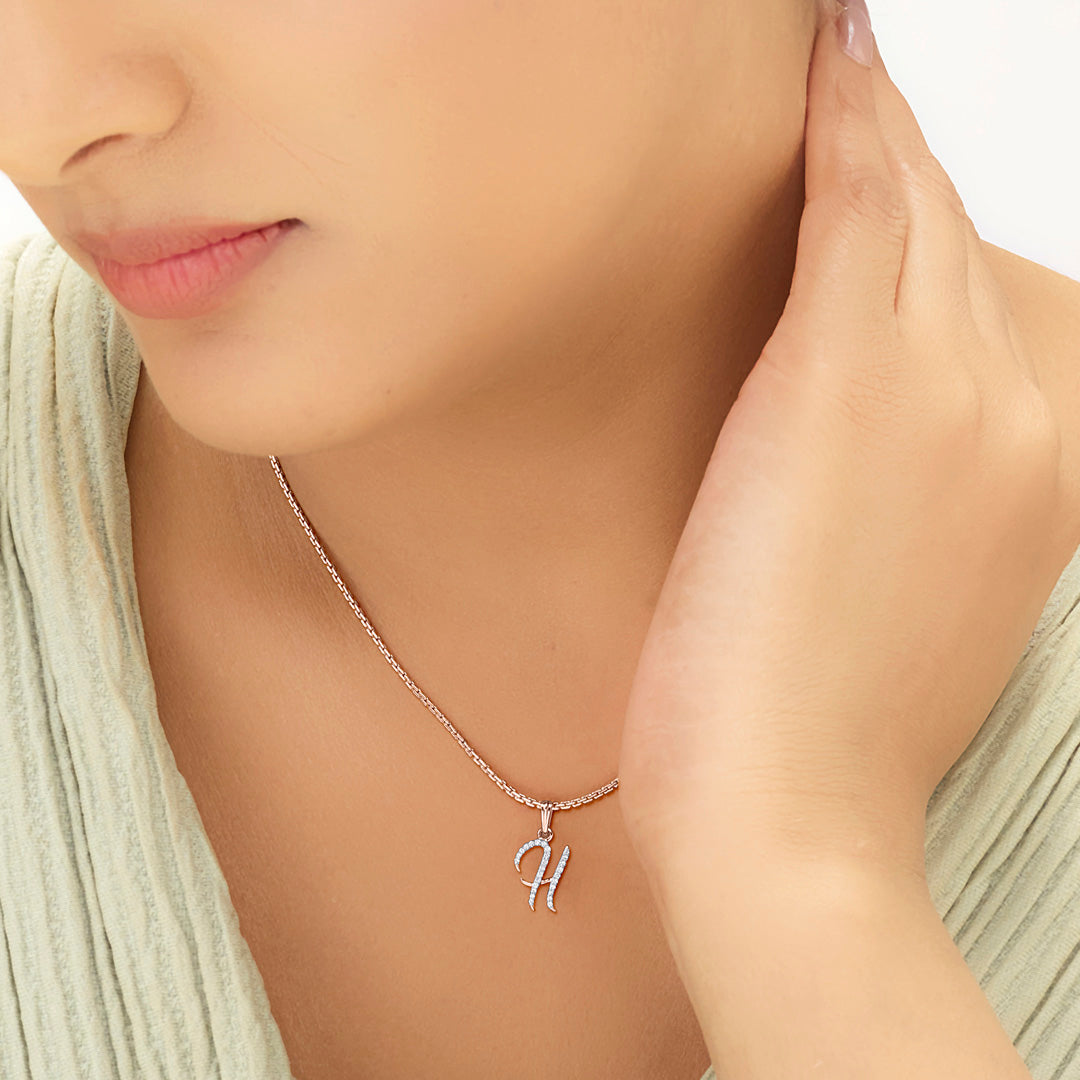 Halo H Diamond & Gold Alphabet Pendant for Women