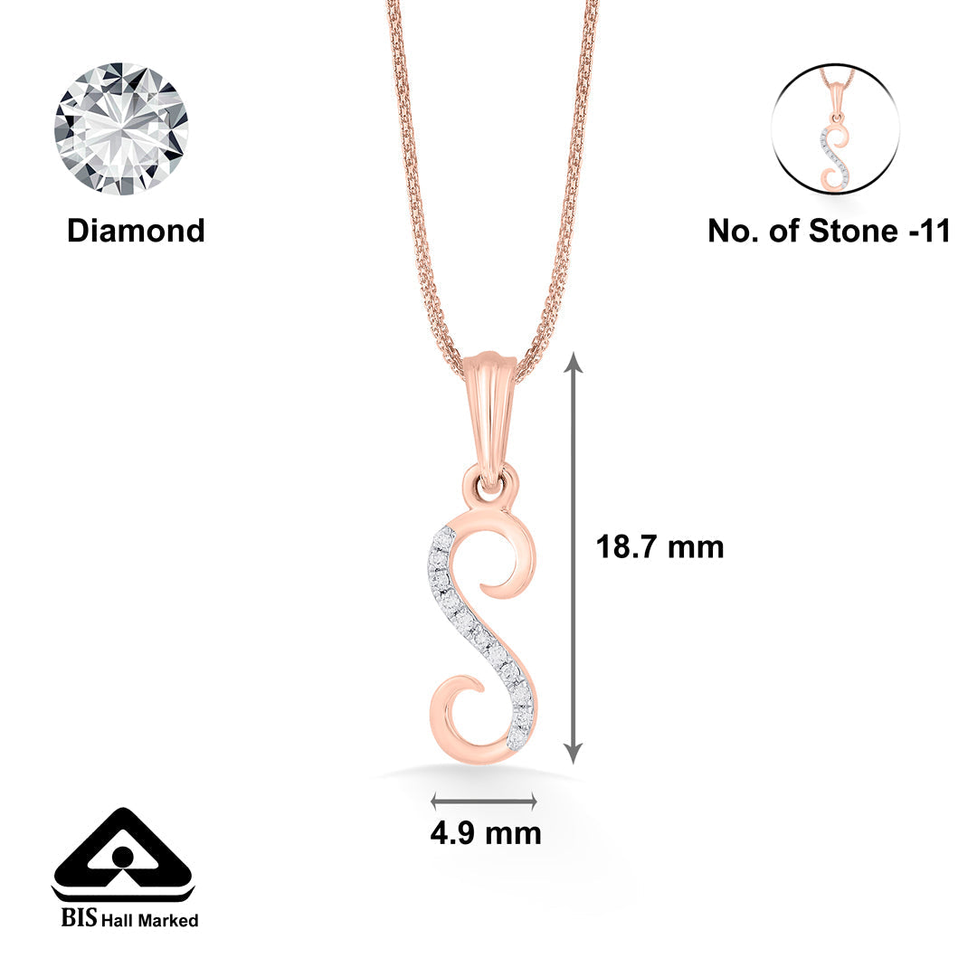 Shine S Diamond & Gold Alphabet Pendant for Women