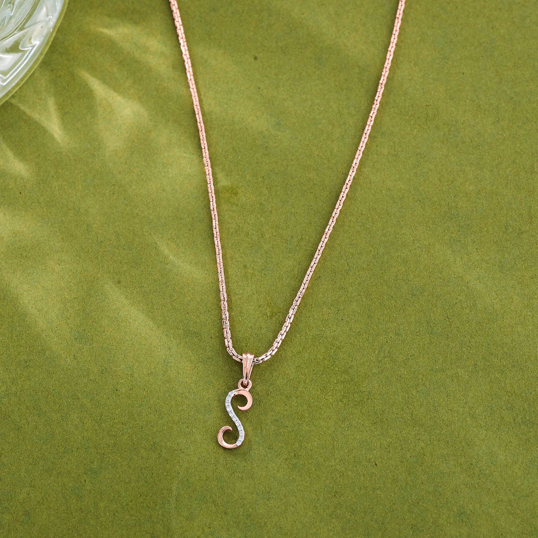 Shine S Diamond & Gold Alphabet Pendant for Women