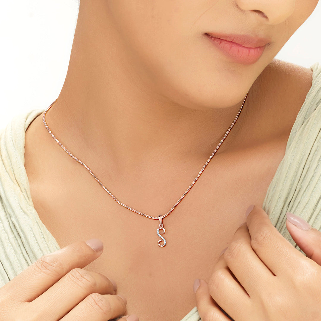 Shine S Diamond & Gold Alphabet Pendant for Women