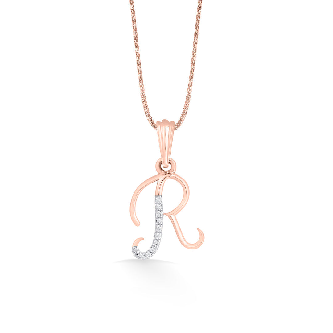 Radiant R Diamond & Gold Alphabet Pendant for Women