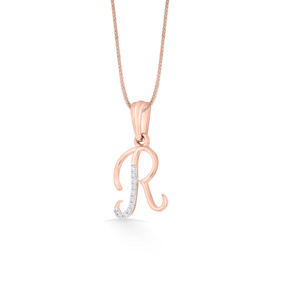 Radiant R Diamond & Gold Alphabet Pendant for Women