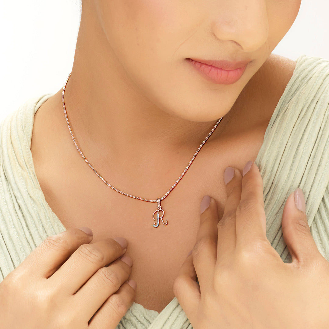 Radiant R Diamond & Gold Alphabet Pendant for Women