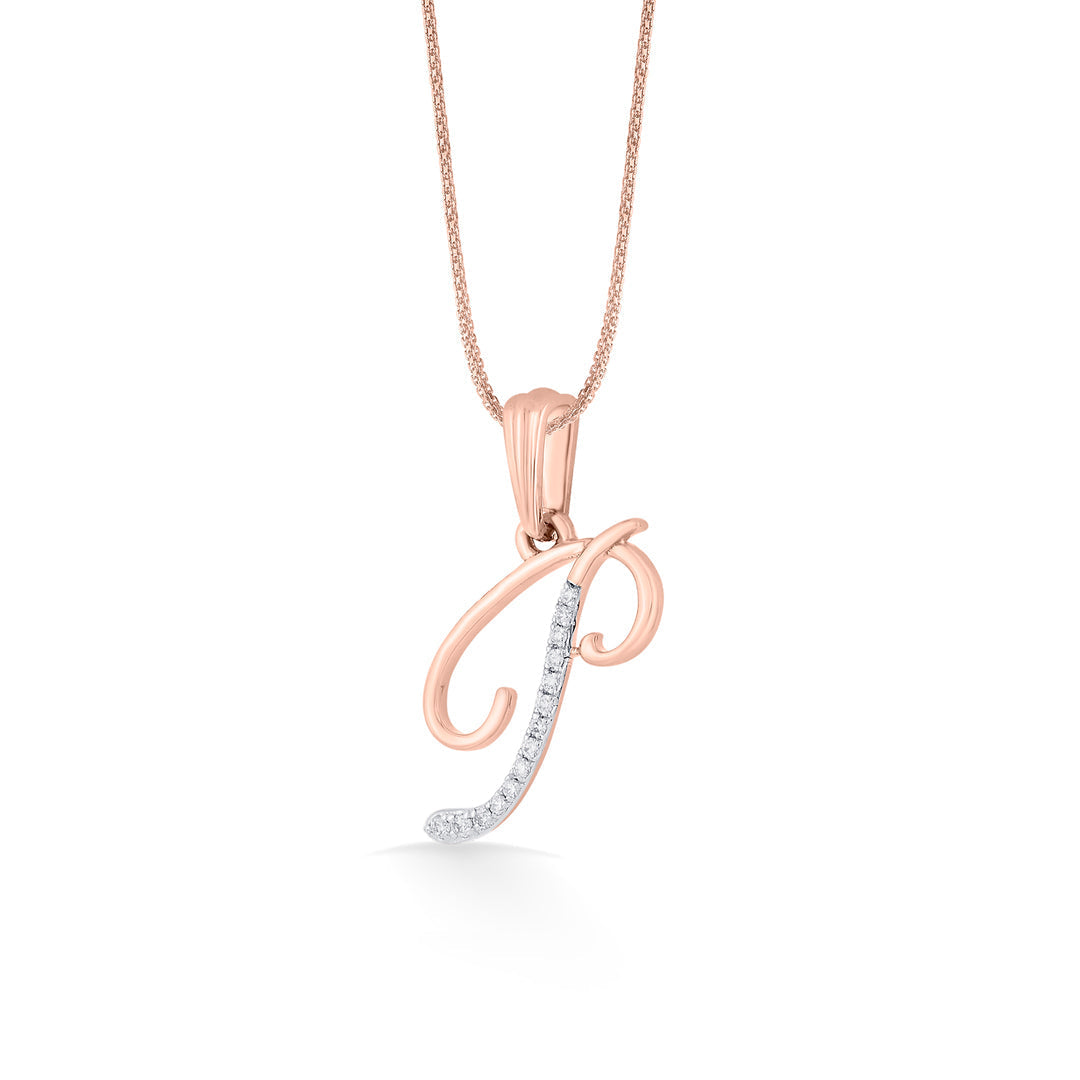 Prime P Diamond & Gold Alphabet Pendant for Women