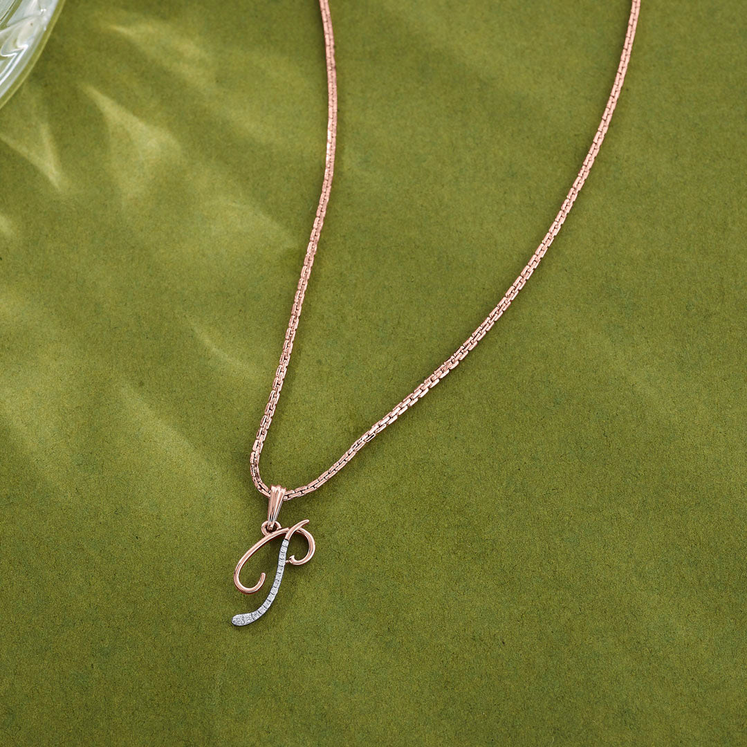 Prime P Diamond & Gold Alphabet Pendant for Women