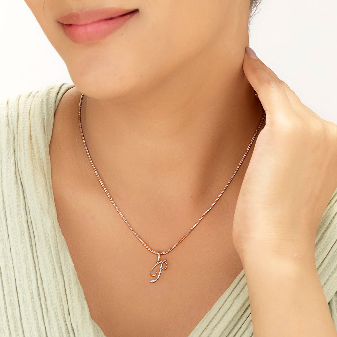 Prime P Diamond & Gold Alphabet Pendant for Women