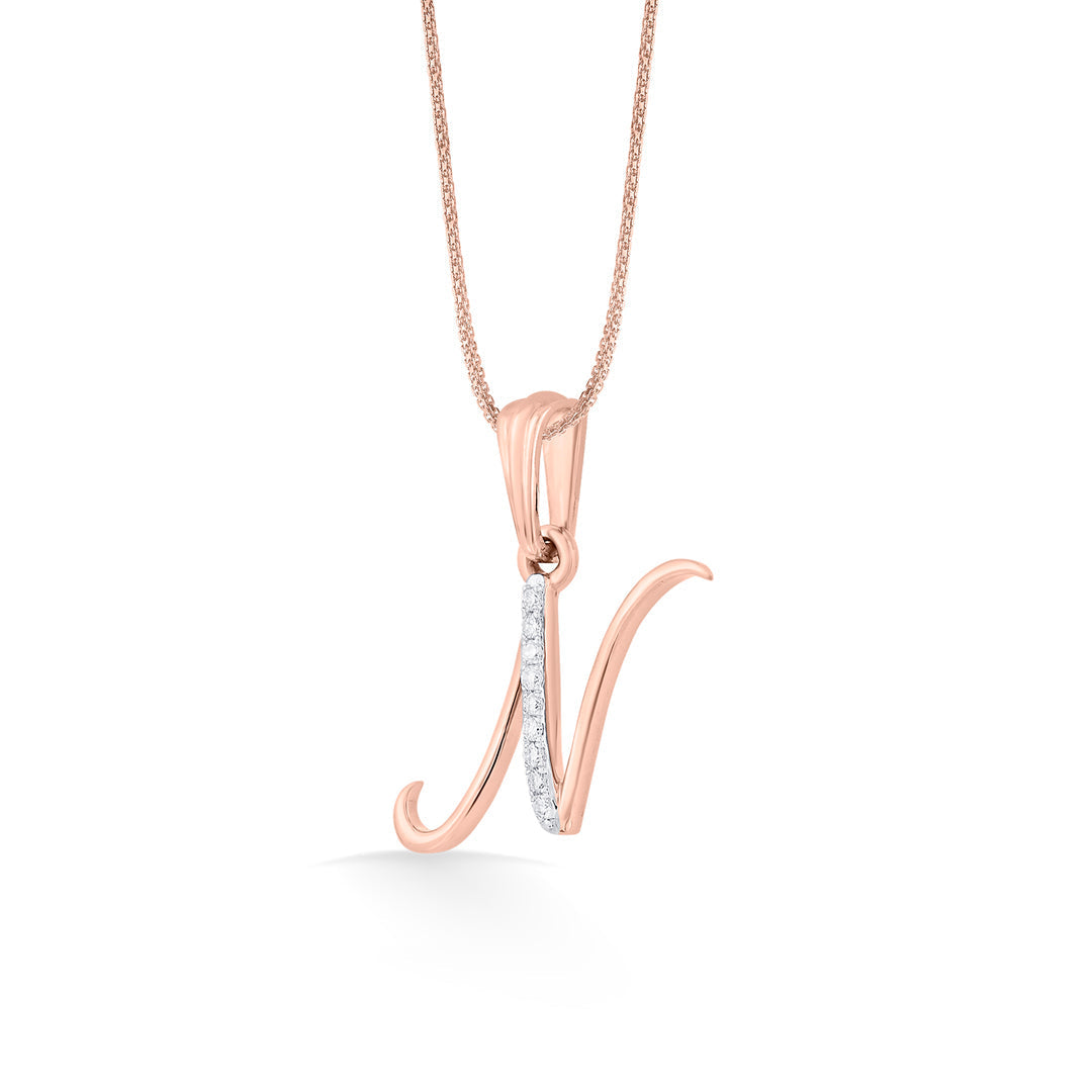 Nova N Diamond & Gold Alphabet Pendant for Women