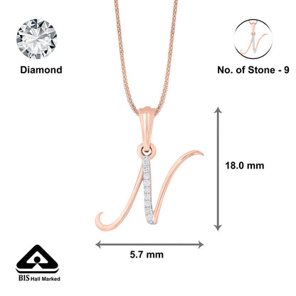 Nova N Diamond & Gold Alphabet Pendant for Women