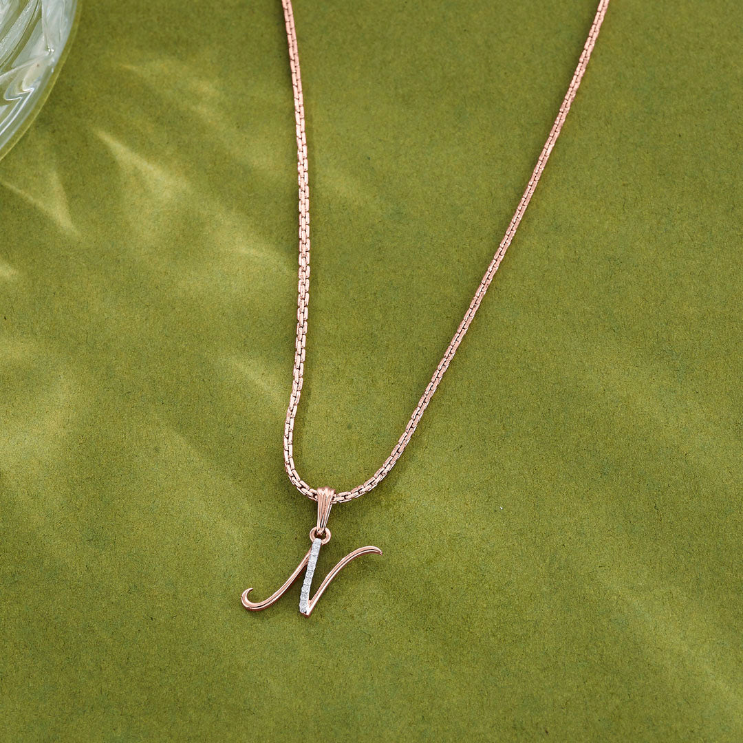 Nova N Diamond & Gold Alphabet Pendant for Women