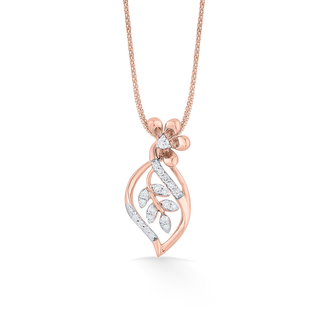Leaf Weave Diamond & Gold Classic Pendant for Women