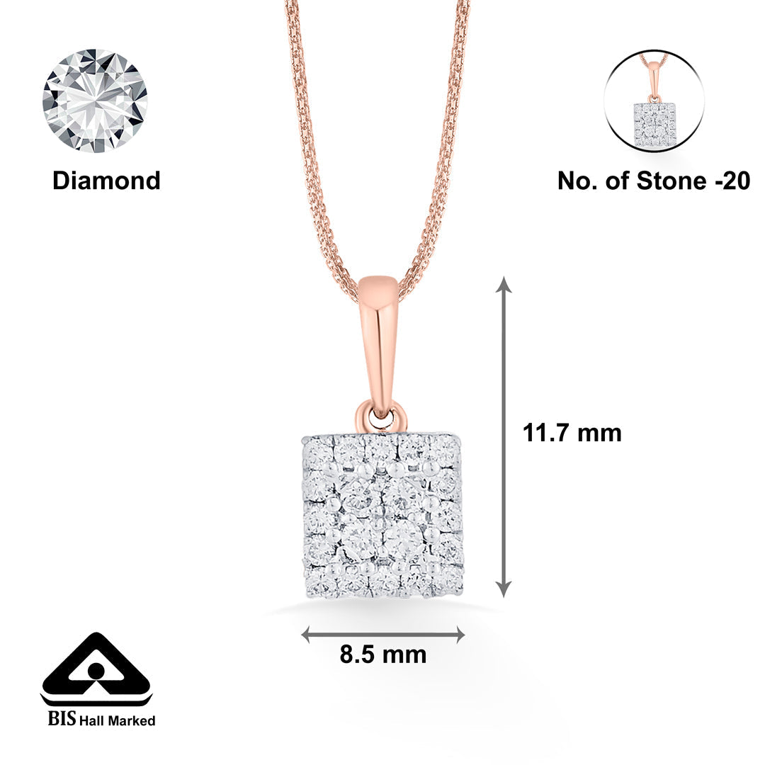 Square Shine Diamond & Gold Casual Pendant for Women