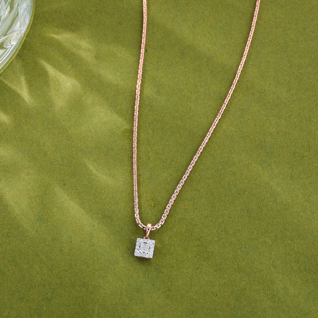Square Shine Diamond & Gold Casual Pendant for Women