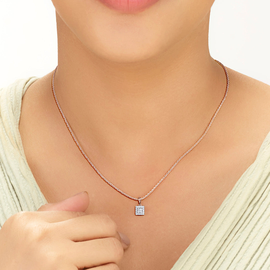 Square Shine Diamond & Gold Casual Pendant for Women