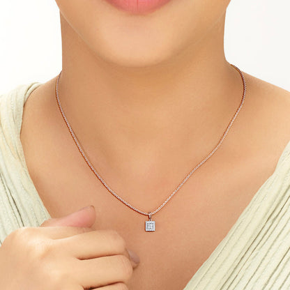 Square Shine Diamond & Gold Casual Pendant for Women