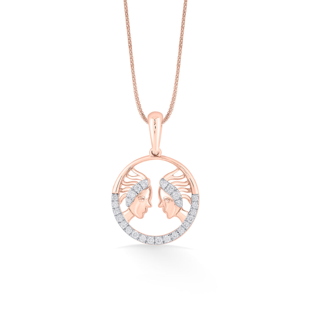 Gemini Glow Diamond & Gold Zodiac Pendant for Women