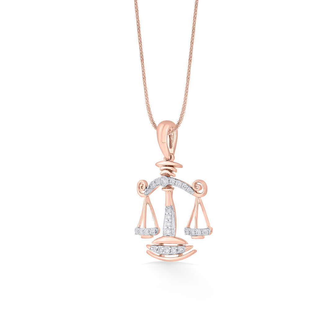 Libra Balance Diamond & Gold Zodiac Pendant for Women