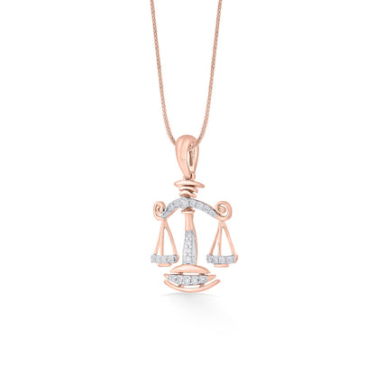 Libra Balance Diamond & Gold Zodiac Pendant for Women