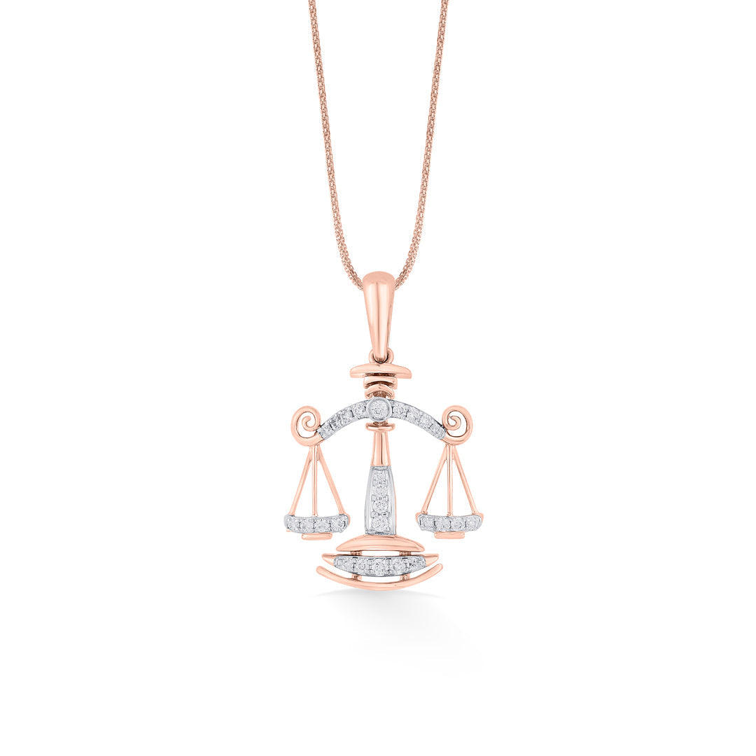 Libra Balance Diamond & Gold Zodiac Pendant for Women