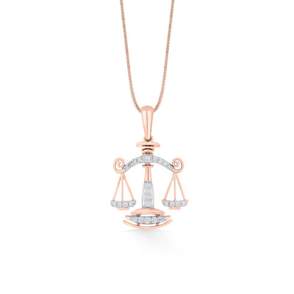 Libra Balance Diamond & Gold Zodiac Pendant for Women