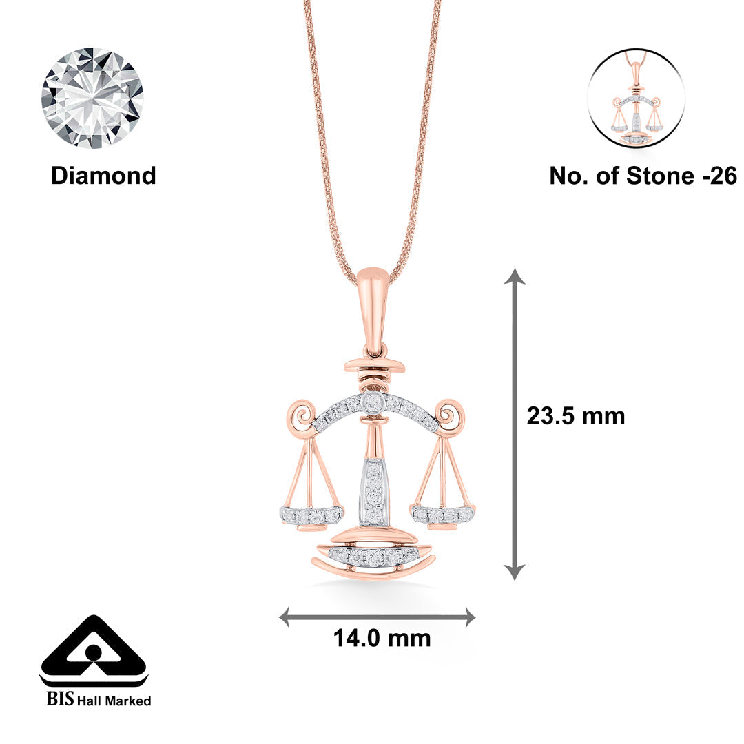 Libra Balance Diamond & Gold Zodiac Pendant for Women