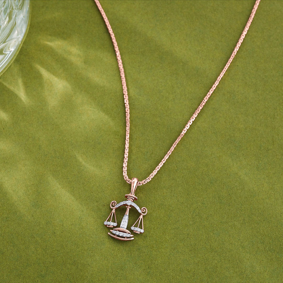 Libra Balance Diamond & Gold Zodiac Pendant for Women