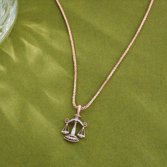 Libra Balance Diamond & Gold Zodiac Pendant for Women