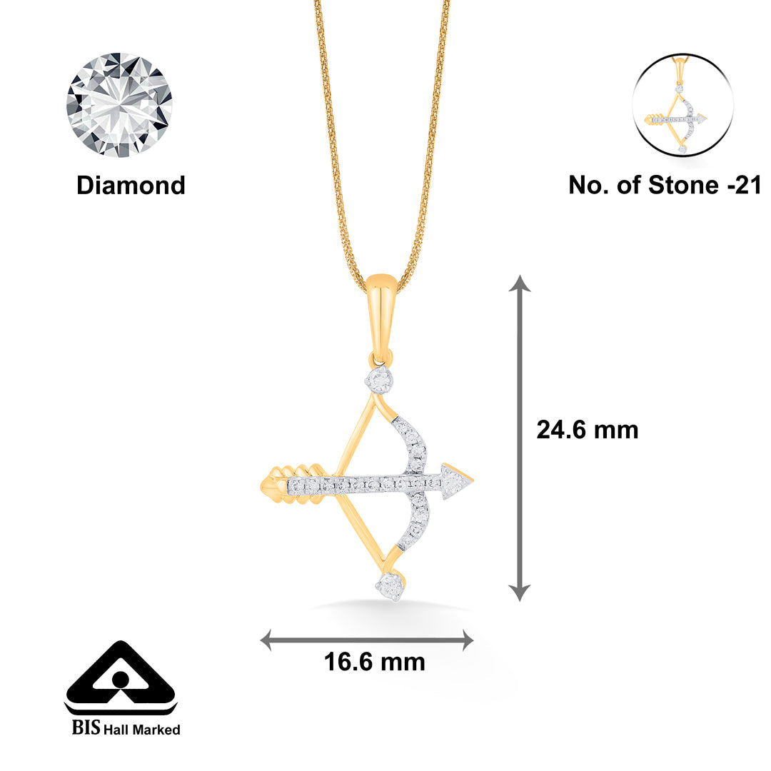 Sagittarius Arrow Diamond & Gold Zodiac Pendant for Women