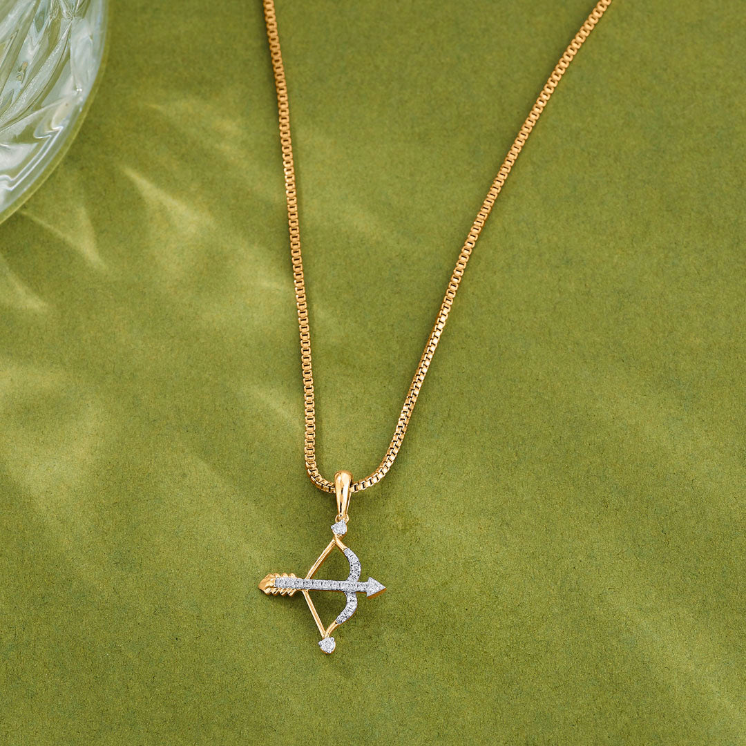 Sagittarius Arrow Diamond & Gold Zodiac Pendant for Women
