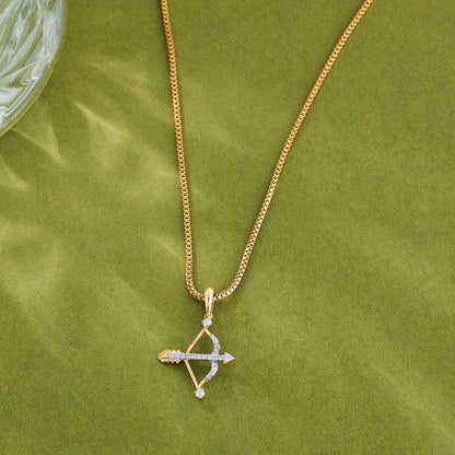 Sagittarius Arrow Diamond & Gold Zodiac Pendant for Women