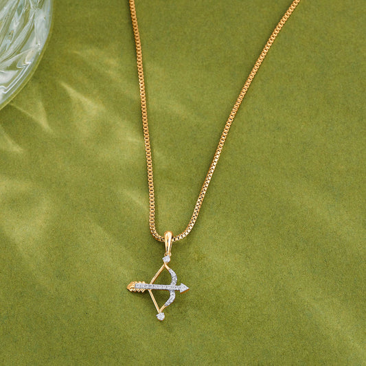 Sagittarius Arrow Diamond & Gold Zodiac Pendant for Women