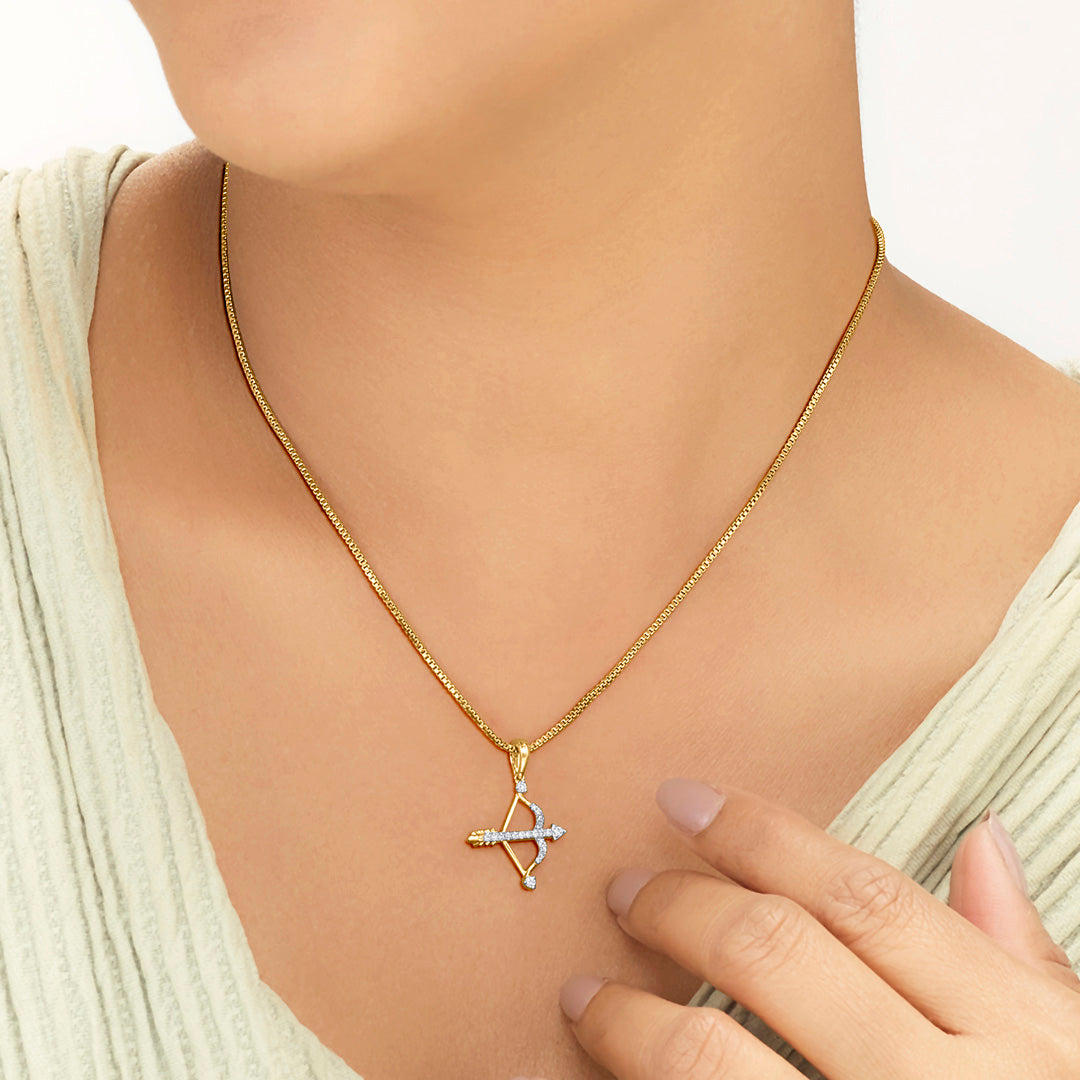 Sagittarius Arrow Diamond & Gold Zodiac Pendant for Women