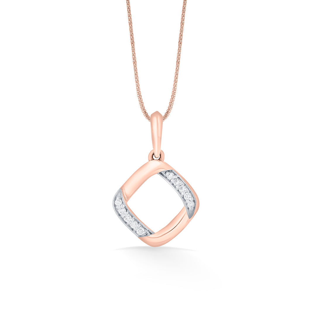 Angled Square Diamond & Gold Casual Pendant for Women