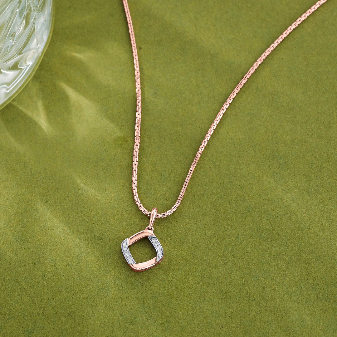 Angled Square Diamond & Gold Casual Pendant for Women
