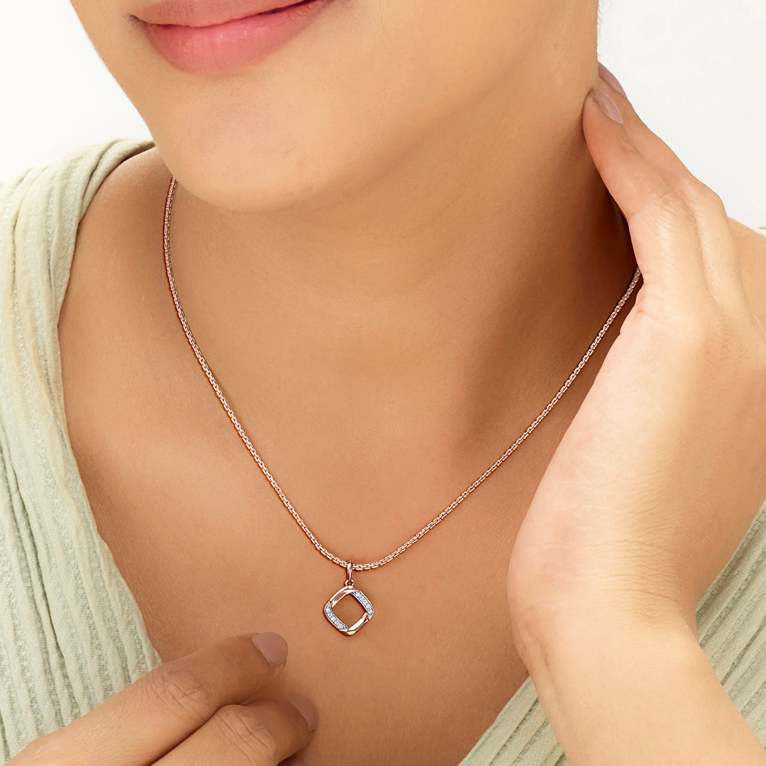 Angled Square Diamond & Gold Casual Pendant for Women