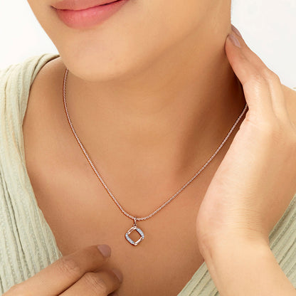 Angled Square Diamond & Gold Casual Pendant for Women