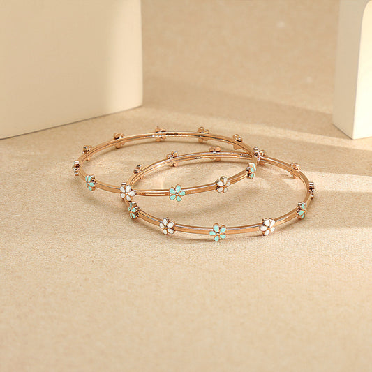 Floral Halo Gold Bangles for Women
