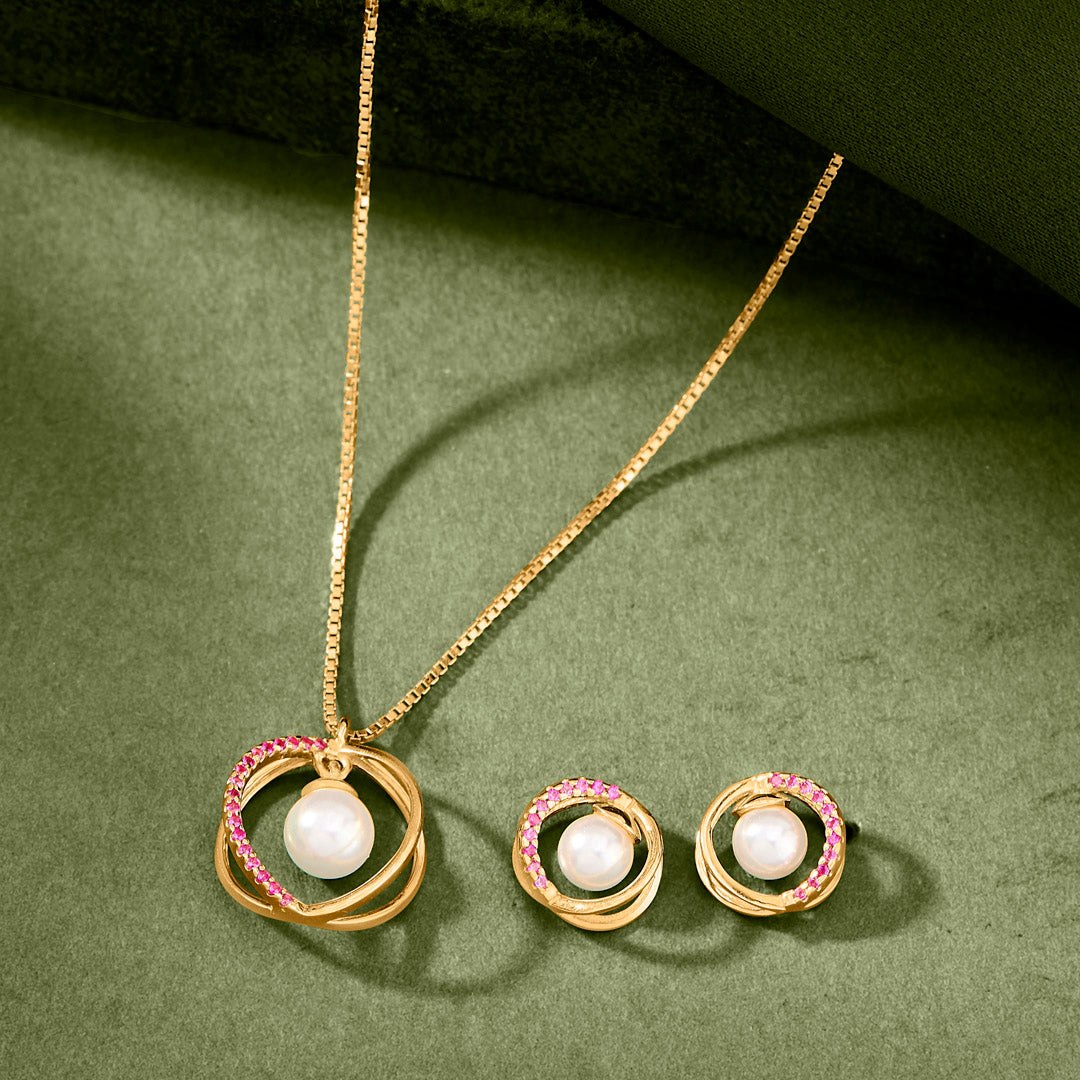 Orbit Glow Gold Necklace Set for Women