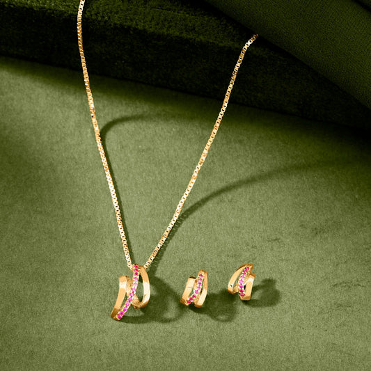 Magenta Flow Gold Necklace Set for Women