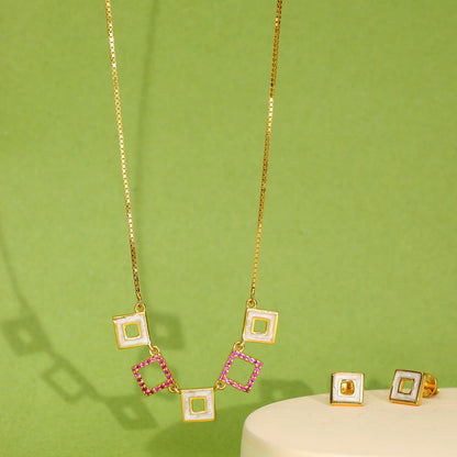 Cube Chic Gold Necklace Set for Women