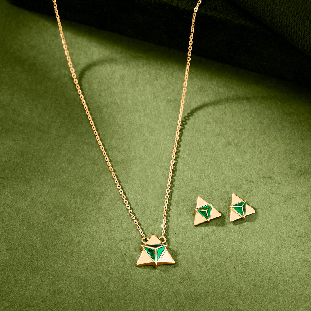 Prism Teal Gold Necklace Set for Women