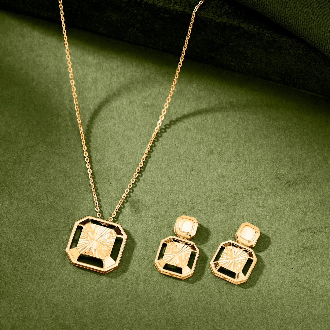 Square Edit Gold Necklace Set for Women