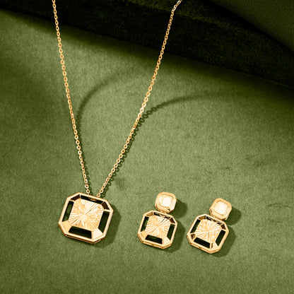 Square Edit Gold Necklace Set for Women