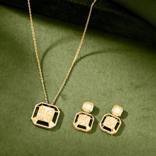 Square Edit Gold Necklace Set for Women