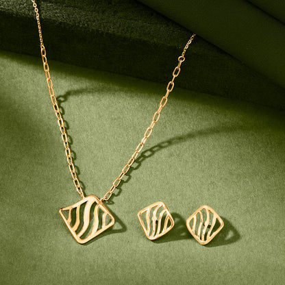 Wave Square Gold Necklace Set for Women